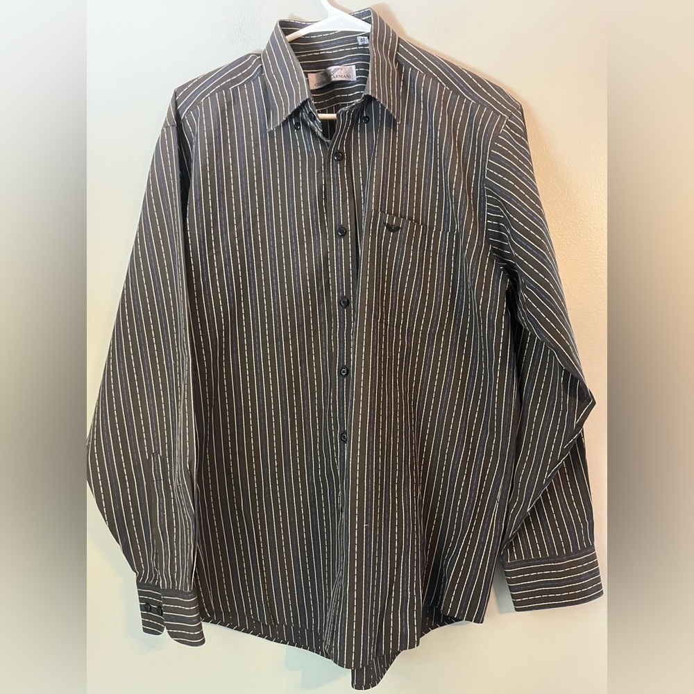 Giorgio Armani Cotton Button Down Brown Striped Shirt Size XL
